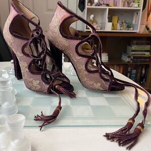Salvatore Ferragamo Purple and Cream Lace-Up Heels